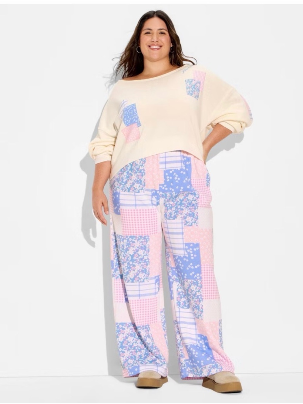 Women's Patchwork Wide Leg Graphic Jogger Pants - Pastels XXL